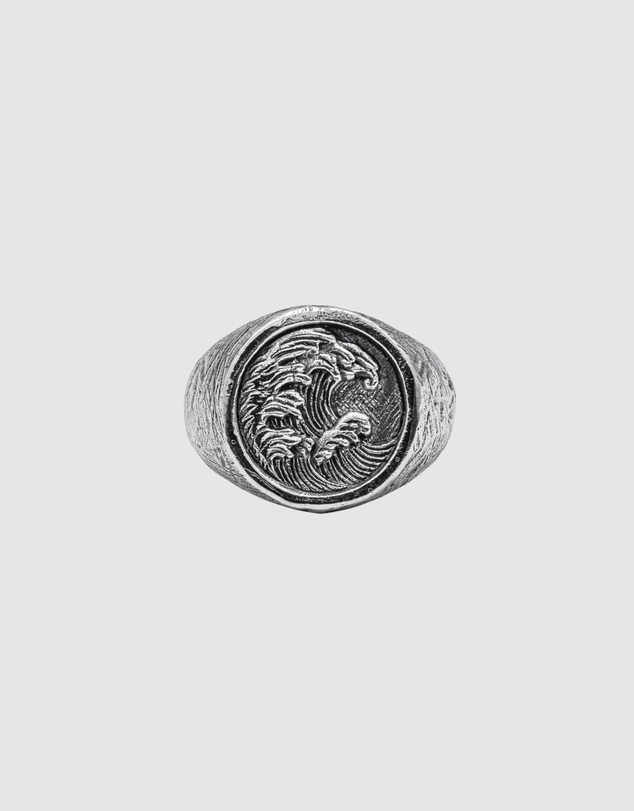 Haze & Glory - ICONIC EXCLUSIVE - Ring Men Signet Ring Tide Waves Motif in 925 Sterling Silver
