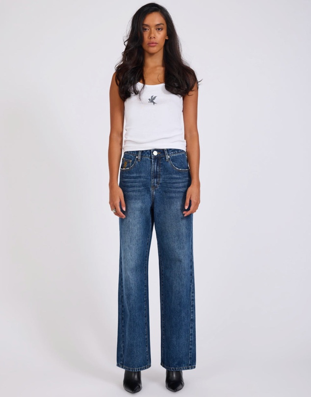 ONE TEASPOON - Baxters Mid Waist Wide Leg Denim Jeans - Blue Love