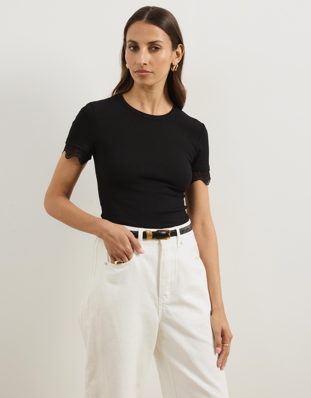 Atmos&Here - Sienna Short Sleeve Lace Jersey T-Shirt