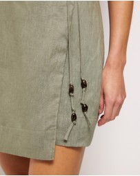AERE - Nora Beaded Linen Wrap Mini Dress