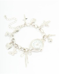 Lovisa - Silver Watch & Bow Charm Bracelet