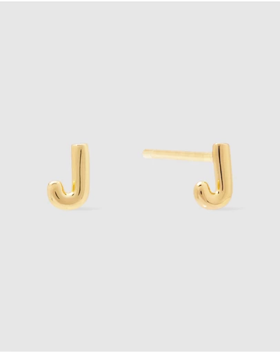 Wanderlust + Co - Alphabet Bubble Gold Stud Earrings - Letter J