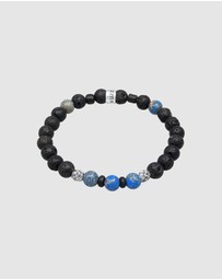 Kuzzoi - ICONIC EXCLUSIVE - Bracelet Men Beads Round with Lava Stone and Agate Beads in 925 sterling silver