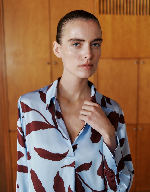 Trenery - Karra Satin Popover Blouse in Sky