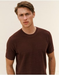Trenery - Cotton Linen Racking Stitch T-shirt in Espresso