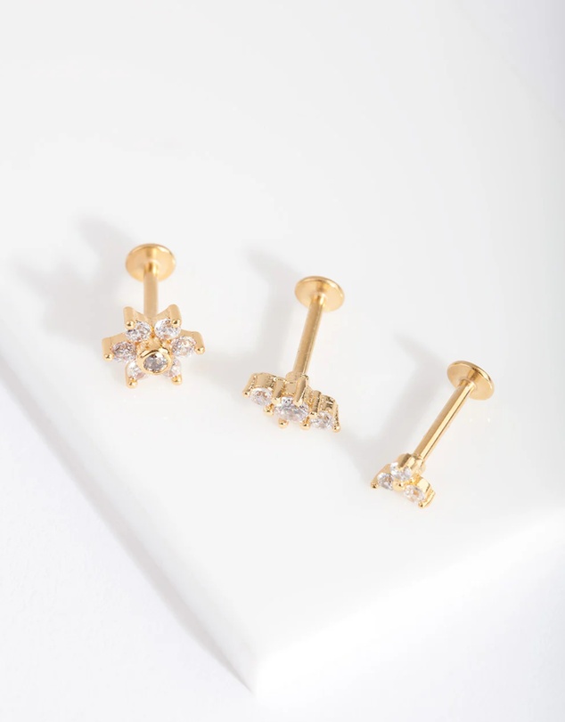 Lovisa - Gold Surgical Steel Flower Flat Back Earring Pack