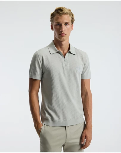 Calibre - Cotton Zip Neck Polo Silver