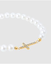 Elli Jewelry - Bracelet with Pearls Cross Crystals 925 Sterling Silver Gold-plated