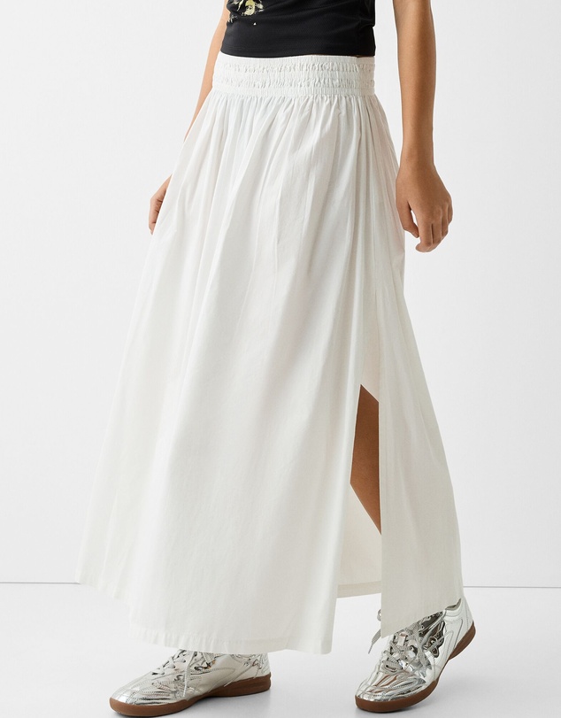 Bershka - Poplin Midi Skirt With Elastic Waistband