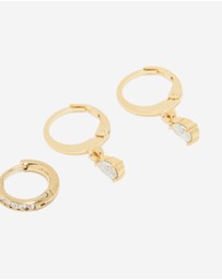 Lovisa - Waterproof Gold Plated Stainless Steel Cubic Zirconia Simple Stud & Huggie Earrings 3-Pack