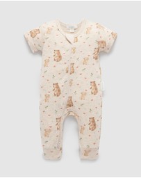 Purebaby - Love Bear Rib Zip Growsuit -Kids-Babies