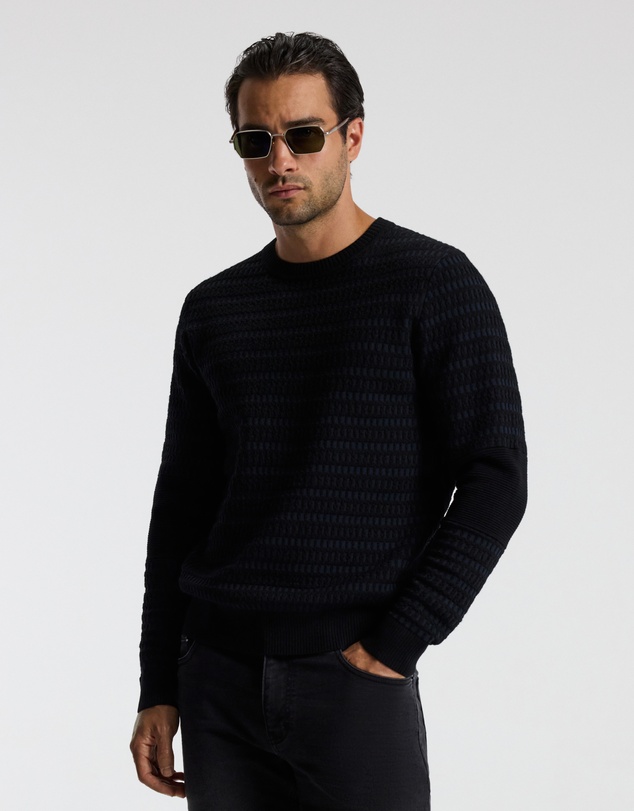 Calibre - Geometric Jacquard Crew Neck Sweater Navy