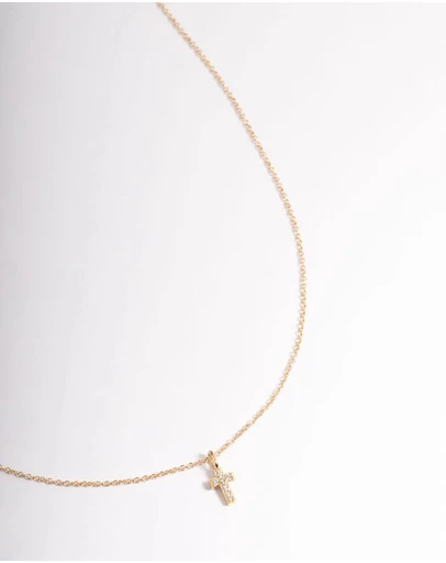 Lovisa - Gold Plated Sterling Silver Cubic Zirconia Small Cross Necklace