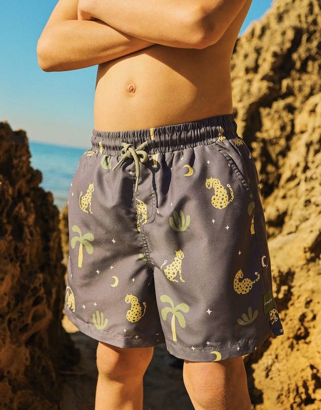 Skwosh - Leopard Nights Boys Swim Shorts in Charcoal
