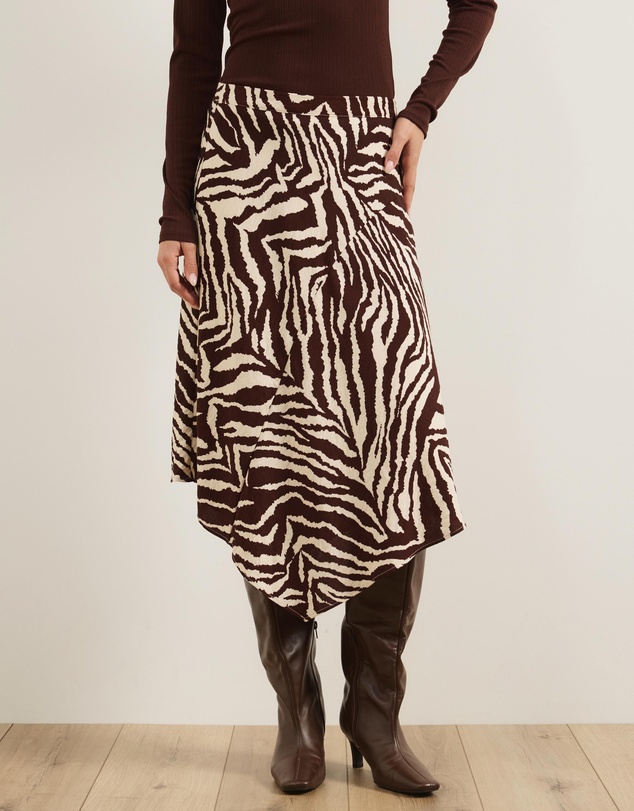 Atmos&Here - Zebra Printed Handkerchief Knee Length Skirt