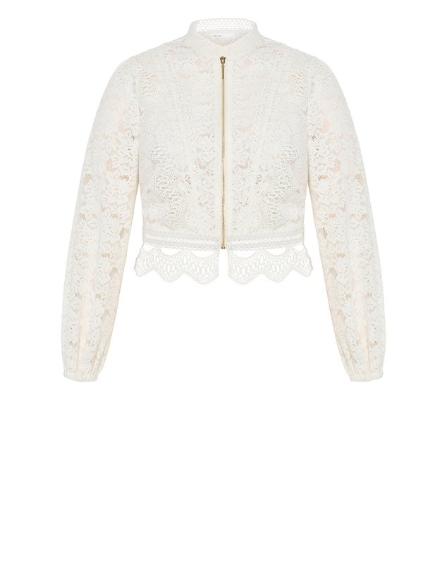 City Chic - Plus size Lucielle Lightweight Zip-Front Lace Jacket - porcelain