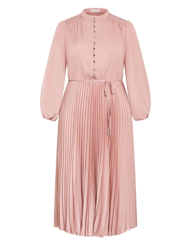 City Chic - Plus size Haley Long Sleeve Pleat Dress - dusty pink