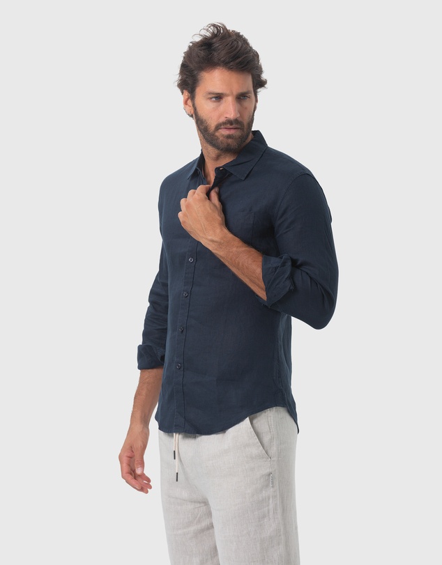Coast Clothing - Long Sleeve Linen Shirt in Navy Blue