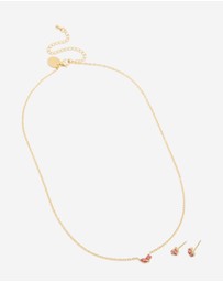 Lovisa - Waterproof Gold Plated Stainless Steel July Red Cubic Zirconia Birthstone Necklace & Earrings Set