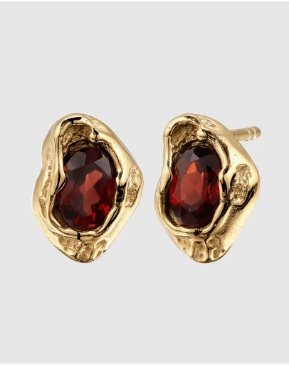 Elli Jewelry - Garnet Stud Earrings in Gold-Plated 925 Silver