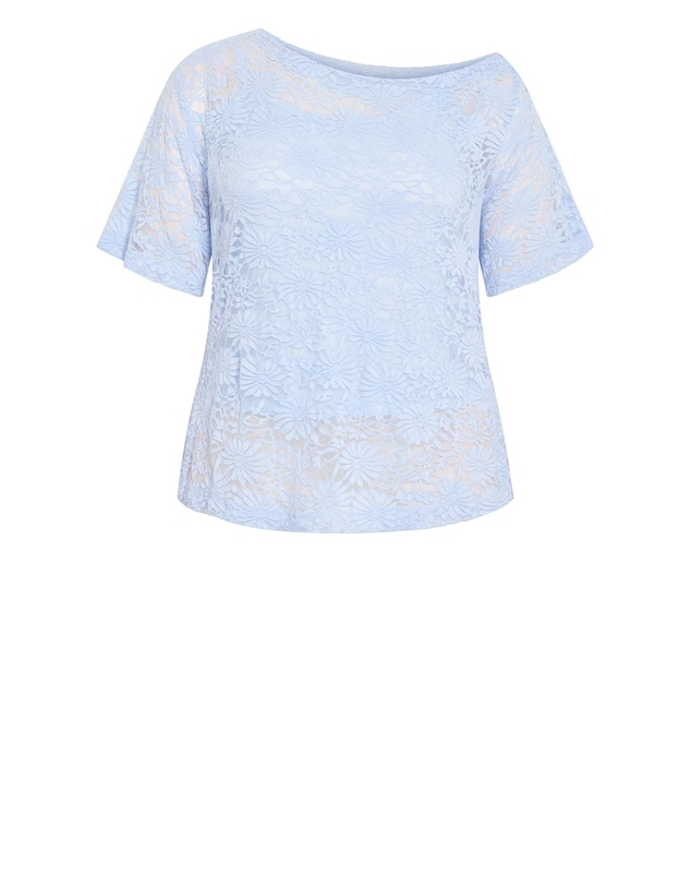 City Chic - Plus size Nylah Off Shoulder Lace Top - sky blue