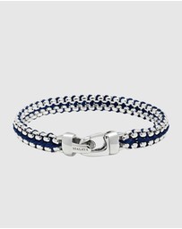 Nialaya Jewellery - Men's Navy Woven 8mm Box Chain Bracelet in Silver
