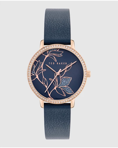 Ted Baker - Keythlin 36mm Rose Gold-ToneCase with Blue Dial and Leather Strap
