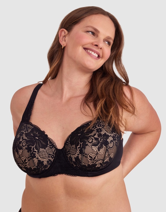 Bras N Things - Body Bliss Full Lace Curvy Balconette Bra - Black