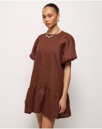 AERE - Brea Puff Sleeve Linen Mini Dress