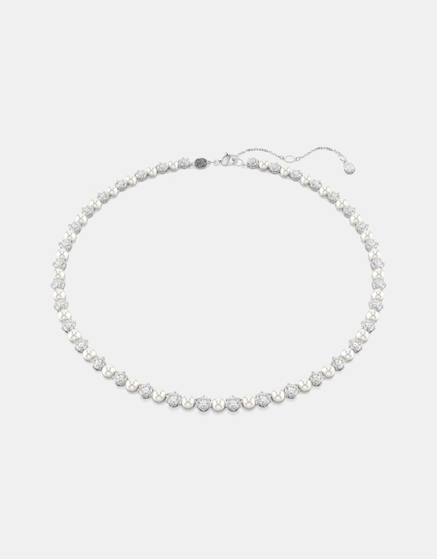 Swarovski - Matrix Tennis Necklace, Crystal Pearl, Round Cut, White, Rhodium Plated