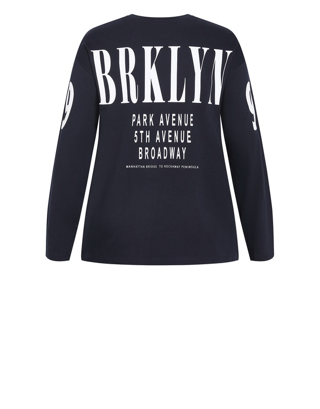 City Chic - Plus size Oversized Brklyn Long Sleeve Cotton Tee - navy