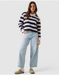 GUESS Jeans - GUESS JEANS Stripe Oversized Crop Polo Shirt