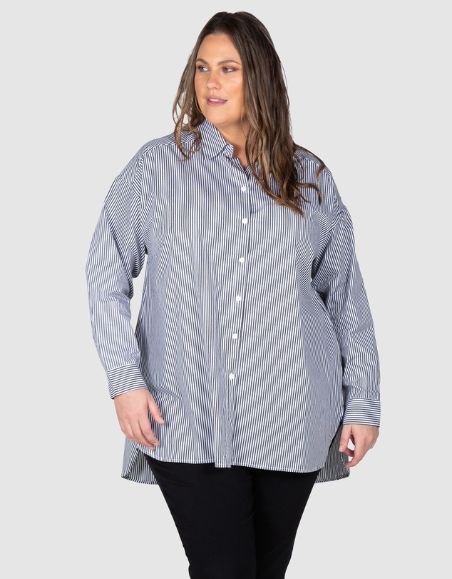 Love Your Wardrobe - Leah Stripe Curved Hem Over Shirt