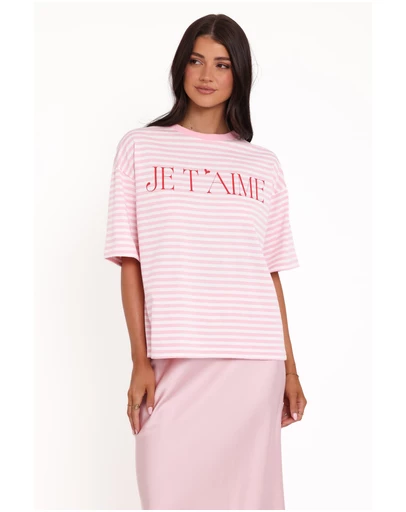 Petal & Pup - Marly Je T'Aime Tee - Pink Stripe