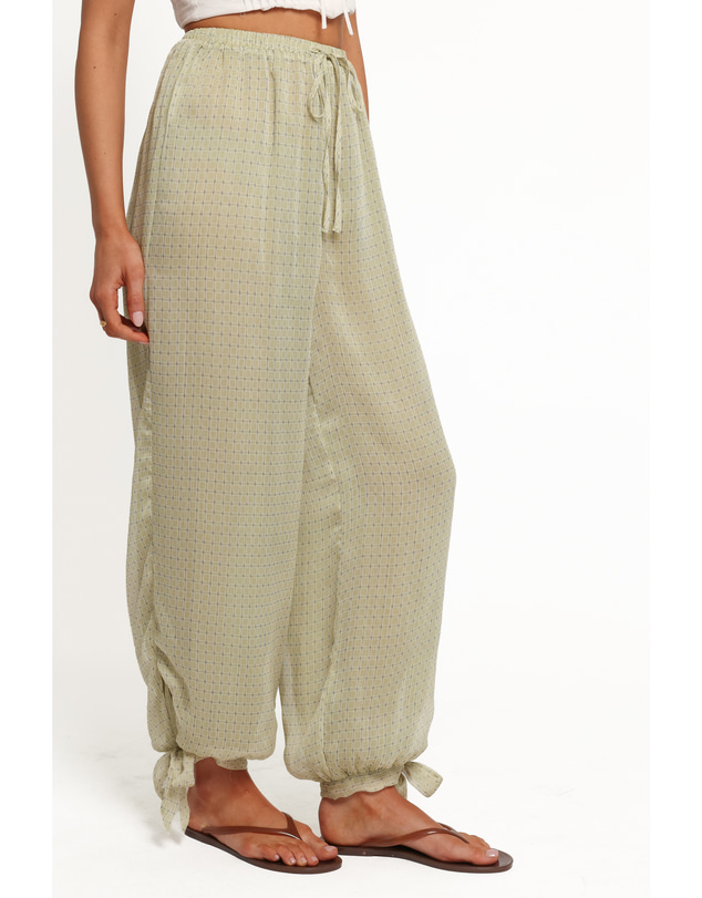 Petal & Pup - Gina Chiffon Tie Pants - Green Geometric