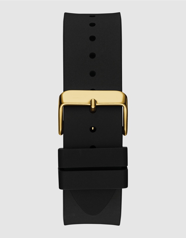GUESS - Guess Triangle Men's 44mm Black Dial Gold-Tone Case and Black Leather Strap