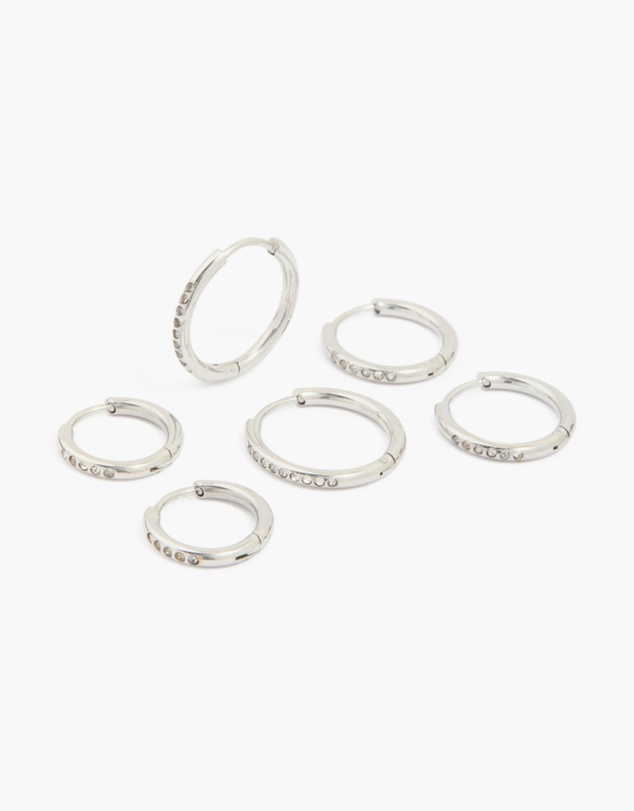 Lovisa - Waterproof Stainless Steel Cubic Zirconia Clicker Hoop Earring Pack