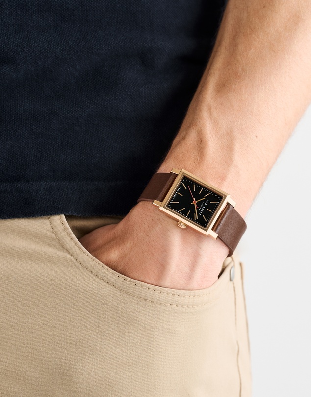 Ted Baker - Jaareth Rose Gold-Tone Black Brown Leather Watch