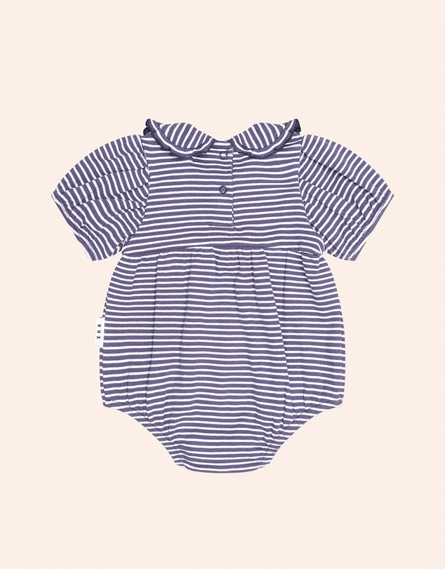 Huxbaby - Stripe Rib Collar Romper - Babies
