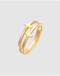 Kuzzoi - ICONIC EXCLUSIVE - Ring Men Set Basic Cross in 925 Sterling Silver Gold Plated