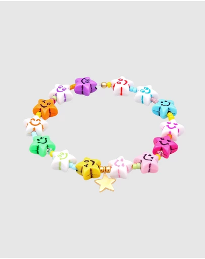 Elli Jewelry - Bracelet Smiling Face Star Colourful with Crystal 925 Sterling Silver Gold Plated