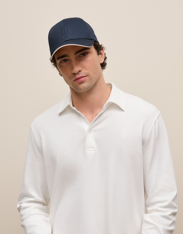 Trenery - Micro Pique Monogram Long Sleeve Polo in White