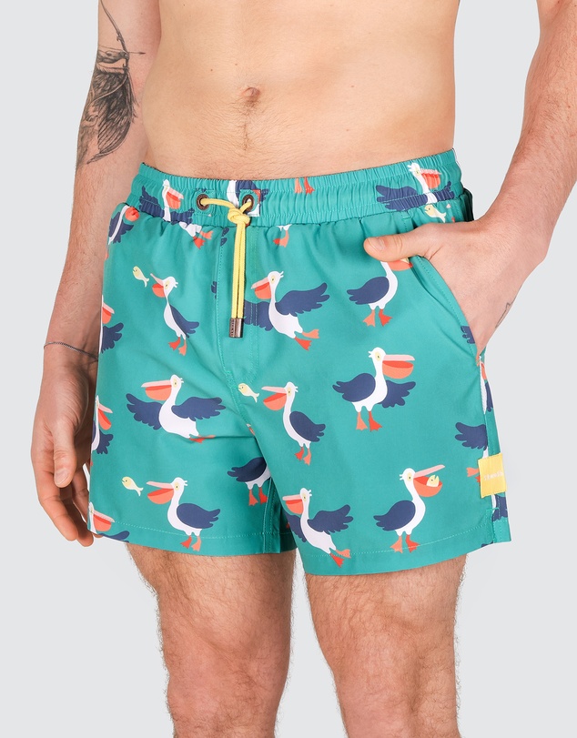 Skwosh - Pelican Party Men's Eco Swim Shorts in Forest