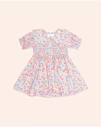 Huxbaby - Vintage Floral Shirred Collar Dress - Babies-Teens