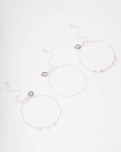 Lovisa - Silver Disc Pearl & Heart Bracelet Pack
