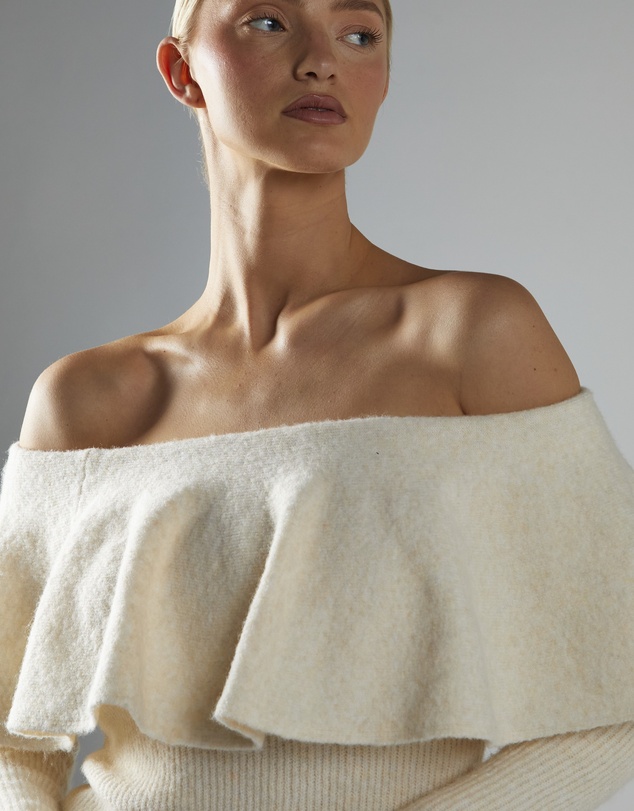 Glamorous - Cream Peplum-Bardot Jumper