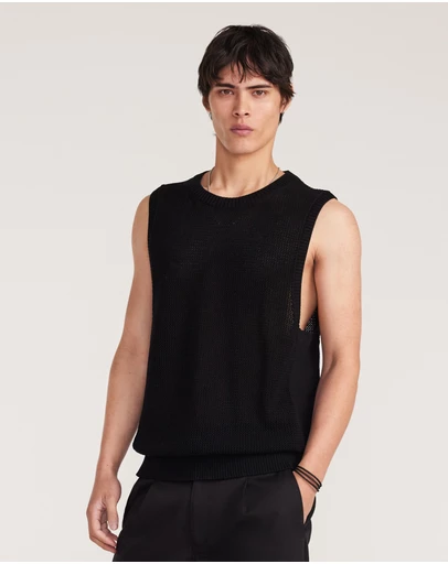 Calibre - Mesh Knit Crew Neck Tank Black
