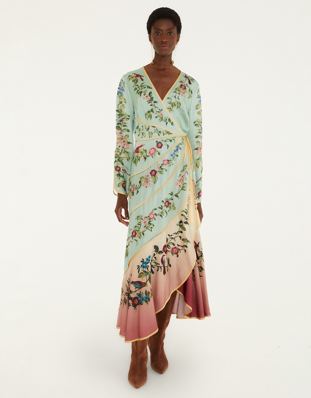 Farm Rio - Birds Tree Mix Maxi Long Sleeve Dress