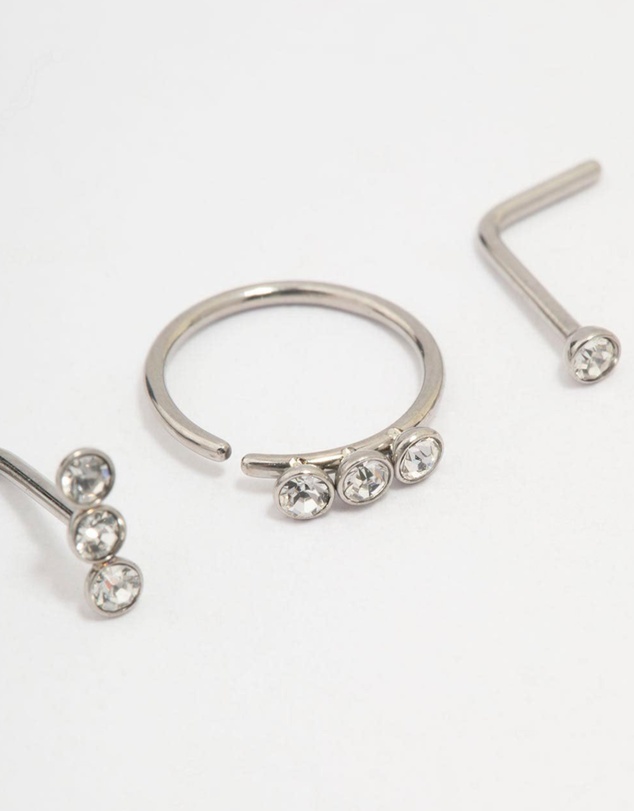 Lovisa - Surgical Steel Triangular Diamante Nose 3-Pack