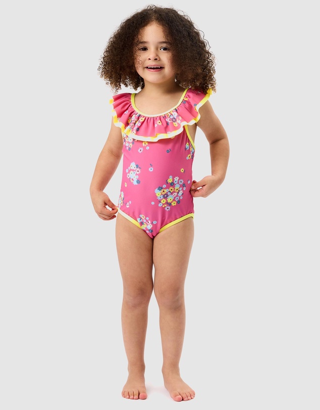 Goldie + Ace - Floral Frill Collar Swimsuit - Babies-Kids